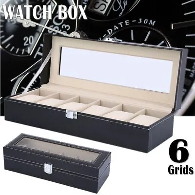 6 Grids Watch Storage Case Display Box Jewelry Organizer Holder Leather Collect • £8.99