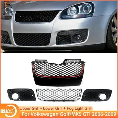 Front Upper Lower Mesh Grill Fog Light Grille For VW Jetta Golf MK5 GTI 2006-09 • $83.59