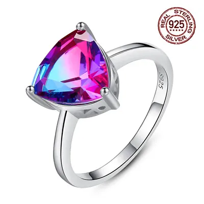 New Triangle Bi Color Tourmaline Gemstone 925 Sterling Silver Charm Women Ring • $13.98