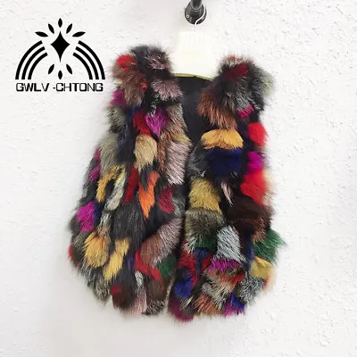 Real Natural Genuine Fox Fur Vest Women Fashion Multi-color Colorful Gilet • $88