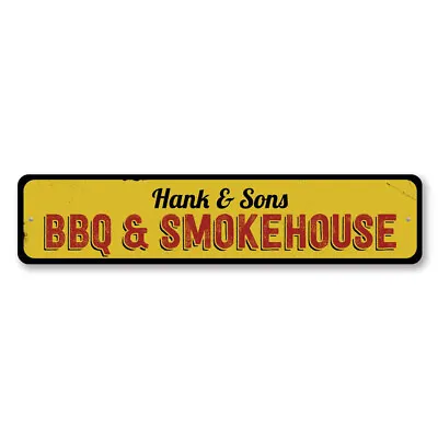 Personalized BBQ & Smokehouse Name Kitchen Aluminum Metal Decor Sign • $58.05