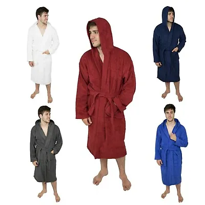 New Men Hooded Bathrobes 100% Terry Cotton Shawl Toweling Dressing Gown Spa Robe • $28.49