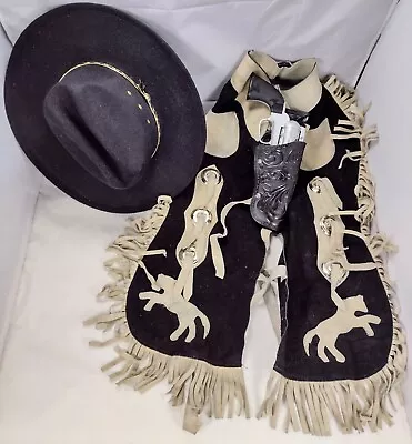 Kids Western Express Inc Faux Felt Western Cowboy Hat Leather Chaps Toy Pistol  • $37.99