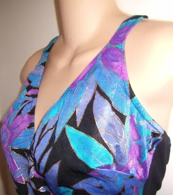 MAXINE OF HOLLYWOOD: Women's Swimsuit Purple Black And Blue Floral Print • $10