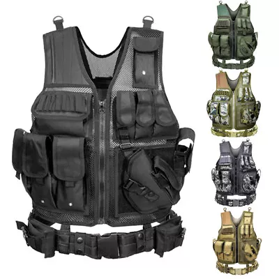 Military Tactical Vest With Gun Holster Police Assault Combat Assault Gear Sport • $20.99