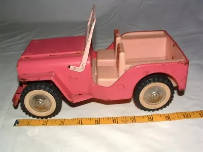 * 1960s70s TONKA TOY PRESSED STEEL PINK JEEP 10in LONG GOOD PLAYED WITH ! • $10.50