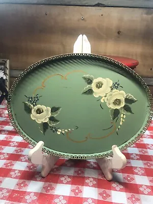 Vintage Vanity Metal Tray Hand Painted Floral Design With Lace Edge 10 X 7 • $20