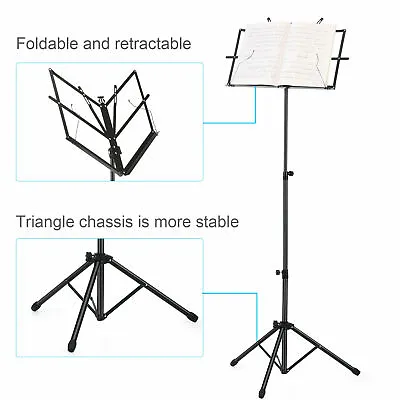 Light Duty Travel Size Adjustable Folding Music Stand Black With Bag Guitar Play • $15.50