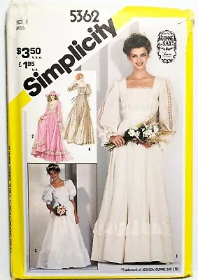 Vintage Simplicity 5362 Gunne Sax Wedding Formal Maxi Dress Pattern Size 8 Uncut • $29.99