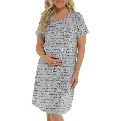 Ladies Maternity Nightie Made With Heart Short Sleeves Pregnancy Grey Sleepwear • $12.44