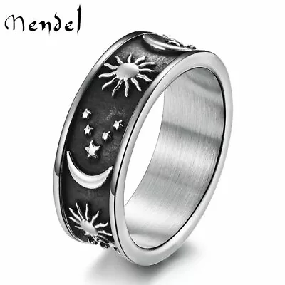 MENDEL Black Mens Womens Sun And Moon Star Ring Band Stainless Steel Size 7-15 • $11.99
