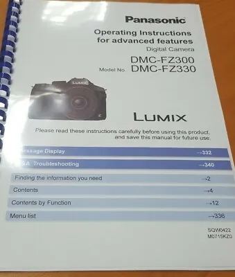 Panasonic Dmc-fz300/fz330 Full User Manual Instructions Printed 363 Pages A5 • £15.99