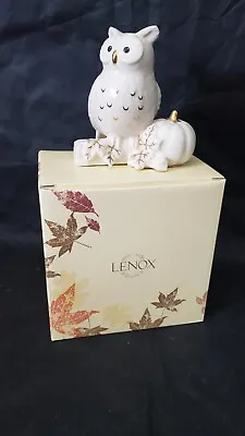 New Lenox Autumn Snowy Owl Fall Decor White Pumpkin Retired Porcelain Figurine • $29
