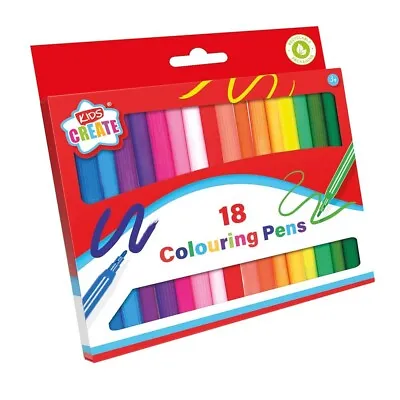 Pack Of 18 Felt Tip Colouring Pens Set Kids Children School Art Non Toxic M... • £2.99