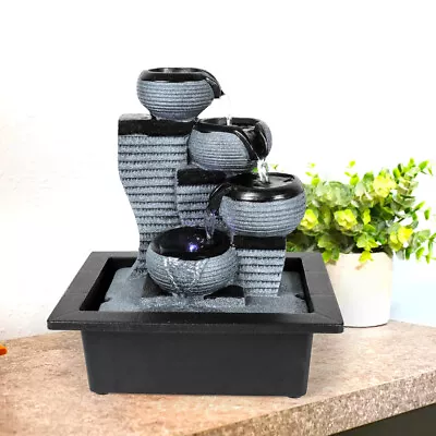 4-Tier Modern Indoor Water Feature Fountain Highlight Living Room Tabletop Decor • $33.99