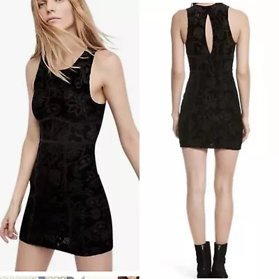 FREE PEOPLE Intimate Dress Womens Black Velvet Bodycon Mini Keyhole Back Sz M • $17.88