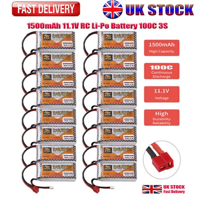 11.1V 1500mAh 3S LiPo Battery 100C T Plug For RC Car Airplane Truck Car Boat UK • £30.39