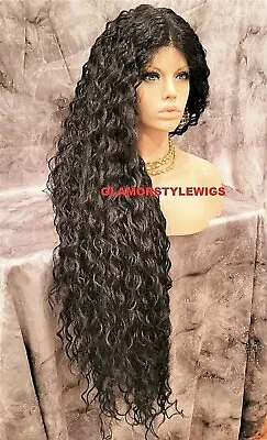 45” Lace Front Full Wig Extra Long Layered Curly Middle Part Brown #4 Heat Ok • $79.84