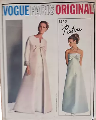 60s Designer Patou Strapless Gown & Coat B34  Vogue Pattern #1543 FF • $48.99