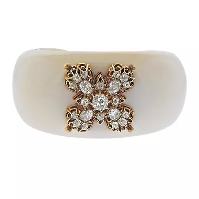 Verdura White Agate Diamond Gold Cuff Bracelet • $42000