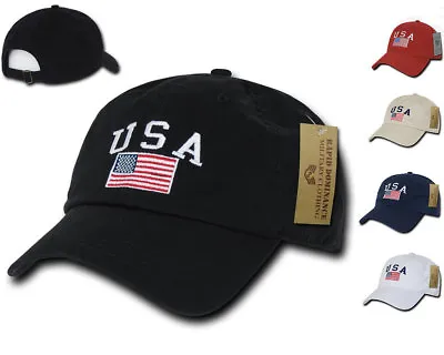 Relaxed USA Flag American Team Patriotic Washed Cotton Baseball Dad Cap Hat • $16.95