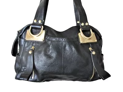 B. Makowsky Black Leather Handbag Purse Satchel Montgomery East West W/dust Bag • $79.99