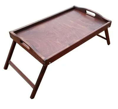 Wooden Breakfast Food Serving Lap Tray With Folding Legs For Bed In Brown Color • £17.99