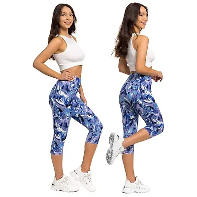 Cropped Leggings For Women 3/4 Length Activewear For Ladies Tummy Control FS891 • £9.99