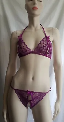 £9.99 • Buy Purple Lace Underwear Open Nipple Bra Crotchless Panty Sexy Lingerie Porn 8 10 