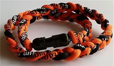 NECKLACE TITANIUM 22  SPORTS BRAIDED Orange Black White ION Technology Clasp NEW • $5.33