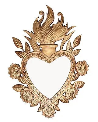 Antique Gold Large Heart Floral Leaves Flames Mirror • £69