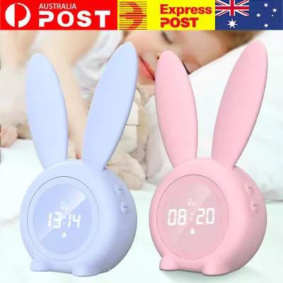 Kids Alarm Clock Digital Rechargeable Children's Sleep Wake Up Light Cute Rabbit • $27.99