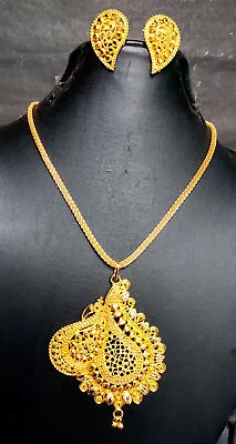 22k Gold Plated Indian Pendant 16  Long Fashion Earring Wedding Set Jar739 • $27.02