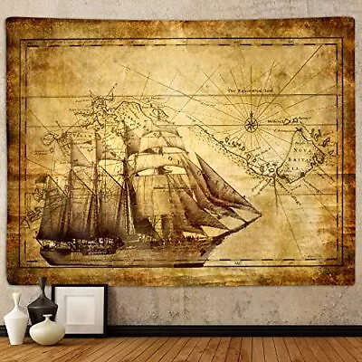 $24.54 • Buy Old Map Tapestry Vintage Nautical Pirate Treasure World Map Art Tapestries Wa...