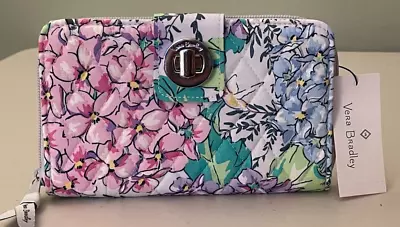 Vera Bradley RFID Turnlock Wallet HAPPY HYDRANGEAS MSRP $75 ~ NWT • $41.94