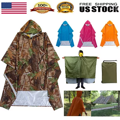 Unisex Men Waterproof Poncho Rain Cape Raincoat Hooded Adult Camping Rain Cloak • $13.86