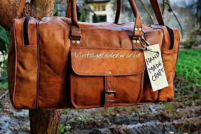 Genuine Bag Leather Travel Men Duffel Luggage Gym  Vintage Weekend Brown 24 X11 • $61.83