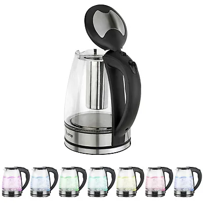 7 Color Illuminated Glass Kettle Fast Boil 2000W 1.8L Electric 360 Cordless Jug • £19.55