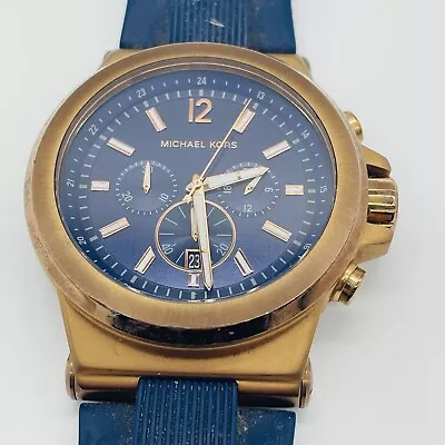 Michael Kors Dylan Chronograph Watch Men Rose Gold Tone Blue ] 48mm New Battery • $39.95