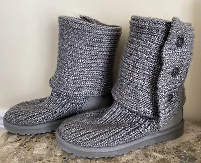 UGG Australia Women's Size 5 Classic Crochet Knit Sweater Boots Roll Gray EUC • $15