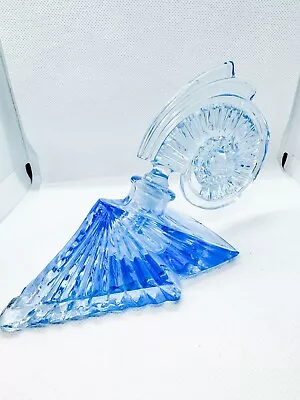 Rare Vintage Czech Art Deco Blue Glass Shell Perfume Bottle Nautilus Stopper • $325