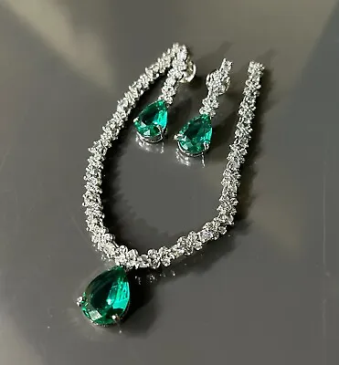 Bollywood Designer Indian Silver Plated AD CZ Necklace Jhumka Ear Set • $15.12