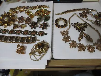 Vintage Topaz Rhinestone Jewelry Lot Signed • $420