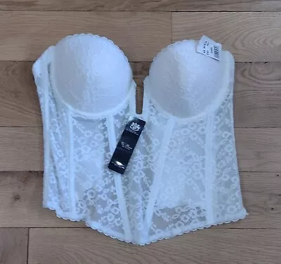 $39.99 • Buy Va Bien 6163 34D White Low Plunge Lace Bustier  NO Garter Straps UW Bra NWT