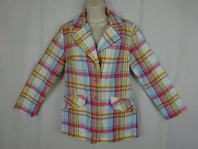 Vintage Kmart Plaid Blazer ~ Acrylic Blue Pink Yellow White ~ Made In Japan ~ 12 • $55.56