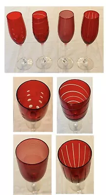 VINTAGE Mikasa Champagne Flutes 10 Oz. CHEERS RED 4-Piece Set • $32.88