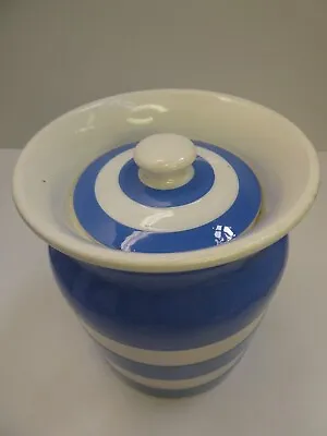 Vintage T.g. Green Cornishware Blue White Striped Pottery Lidded Pot Canister • $79