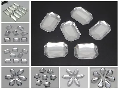 Craft DIY Clear Acrylic Flatback Faceted Rhinestone Gems No Hole Various Shape • £3.01