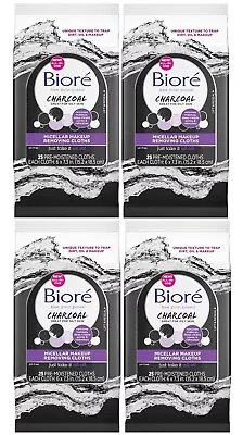 4 PACK - Bioré Charcoal Makeup Removing Cloths W/ Micellar Cleansing Water 25ct • $31.99