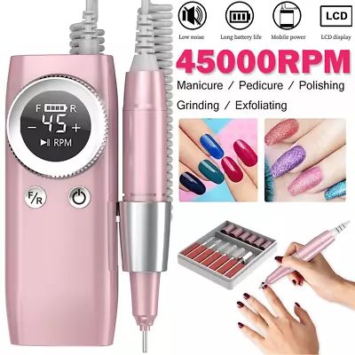 Professional Rechargeable 45000RPM Nail Drill Machine DIY Manicure Nail Files WL • $45.99